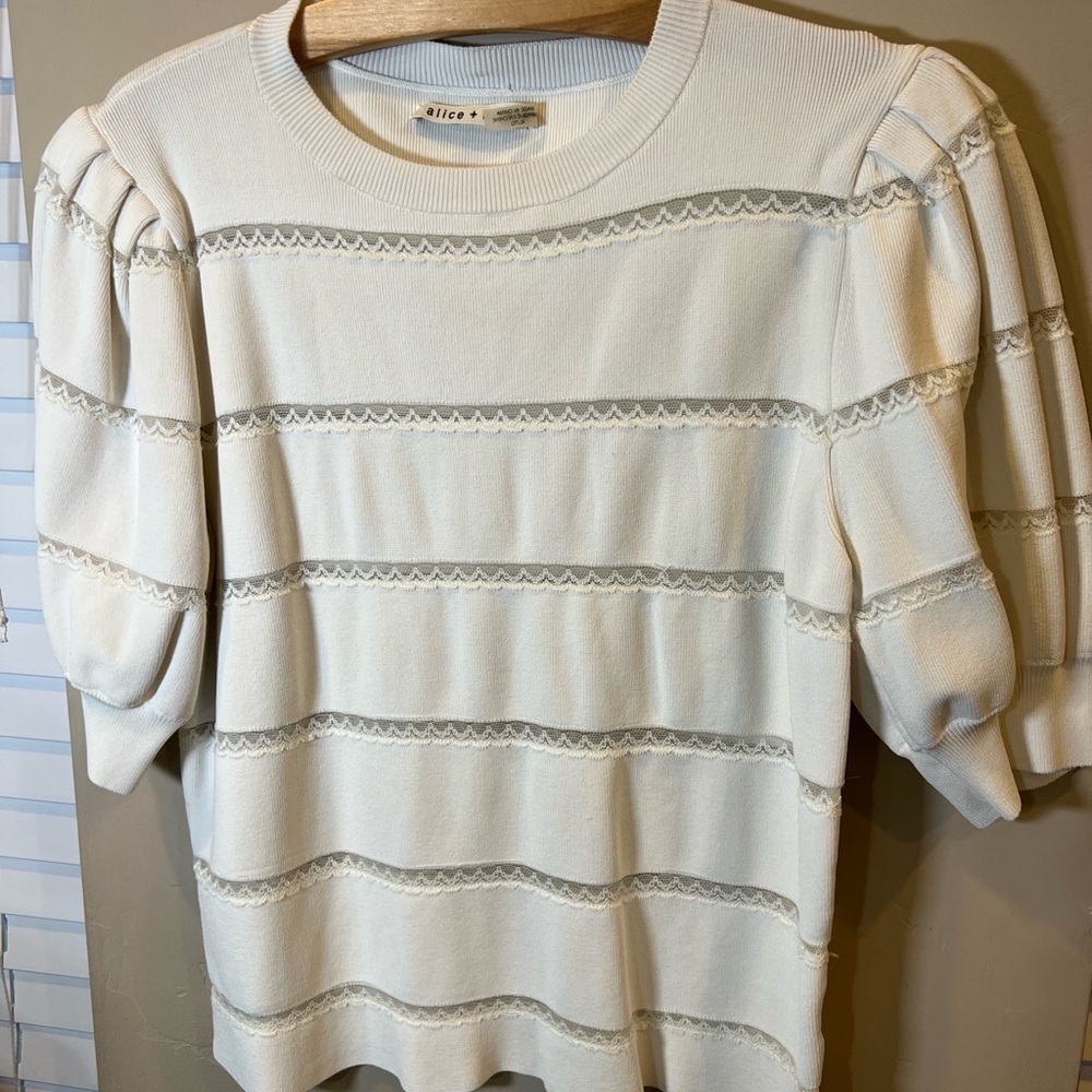 Alice + Olivia Cream Lace Detail Sweater